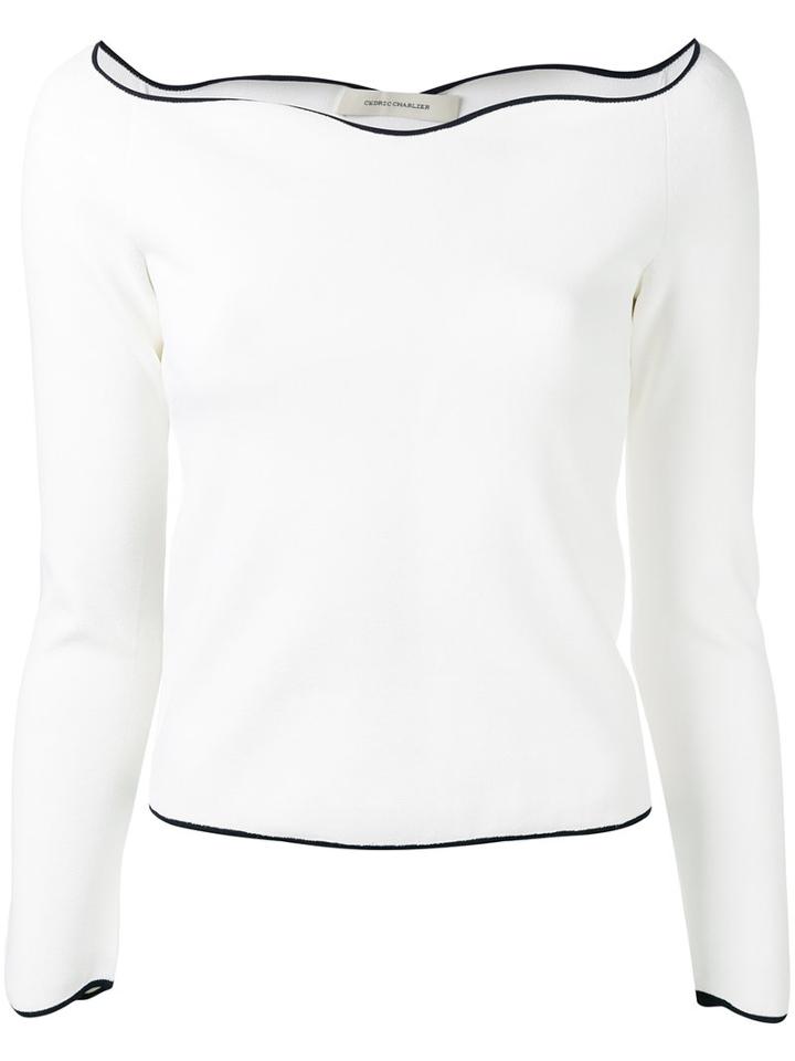 Cédric Charlier Curved Collar Knitted Blouse, Women's, Size: 40, White, Polyester/rayon