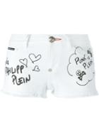 Philipp Plein From Hell Denim Shorts, Women's, Size: 27, White, Cotton/spandex/elastane