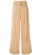 Gloria Coelho Belted Wide Leg Trousers - Neutrals