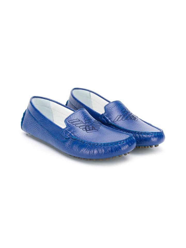 Emporio Armani Kids Embroidered Logo Loafers - Blue