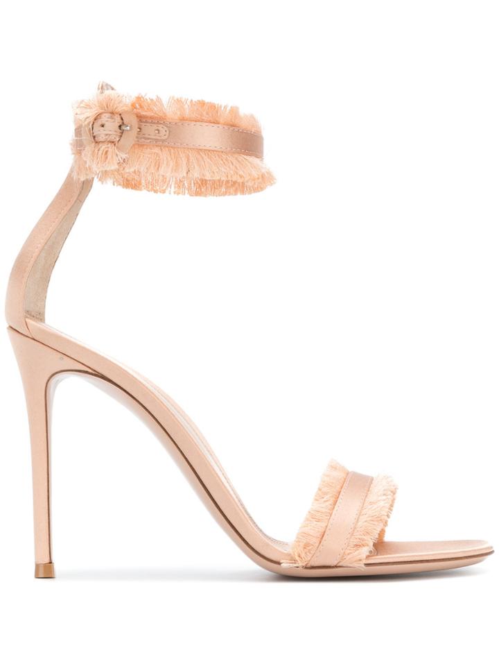 Gianvito Rossi Frayed Detail Sandals - Nude & Neutrals