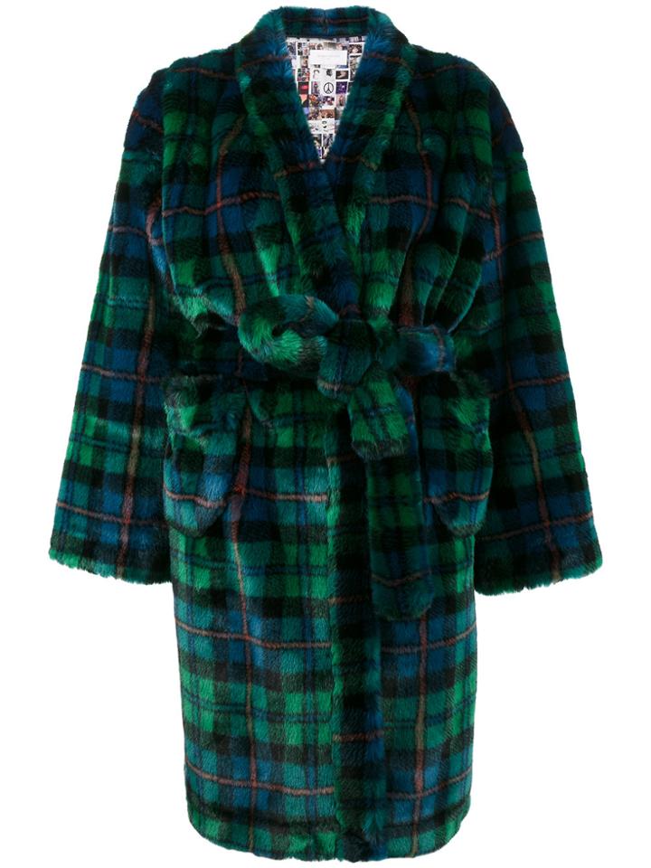 Esteban Cortazar Tartan Faux Fur Robe - Multicolour