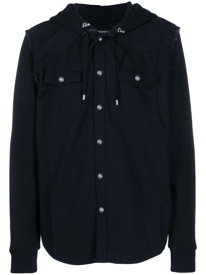 Balmain Plain Hooded Shirt - Black