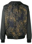 Versace Jeans Print Hooded Jacket, Men's, Size: 46, Black, Polyester/cotton