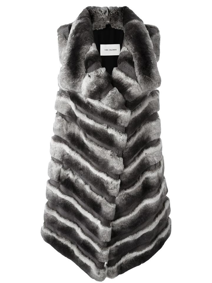 Yves Salomon Fur Gillet, Women's, Size: 36, Grey, Rabbit Fur/goat Fur/silk