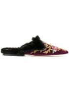 Alberta Ferretti Embroidered Pointed Slippers - Pink & Purple