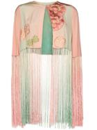 One Vintage Floral Print Fringed Crop Top - Pink