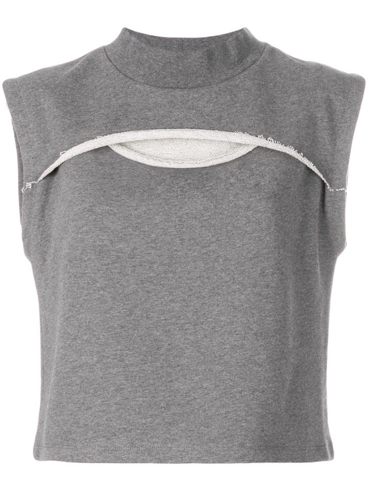 T By Alexander Wang Slit-front Short Sleeve Sweatshirt - Grey