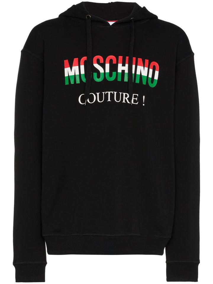Moschino Italy Flag Logo Print Cotton Hoodie - Black