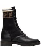 Fendi Black And Brown Rockoko Ff Logo Leather Boots