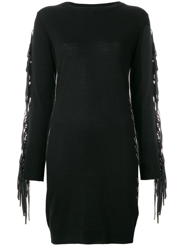 Gaelle Bonheur Fitted Dress With Fringe Embellishment - Black