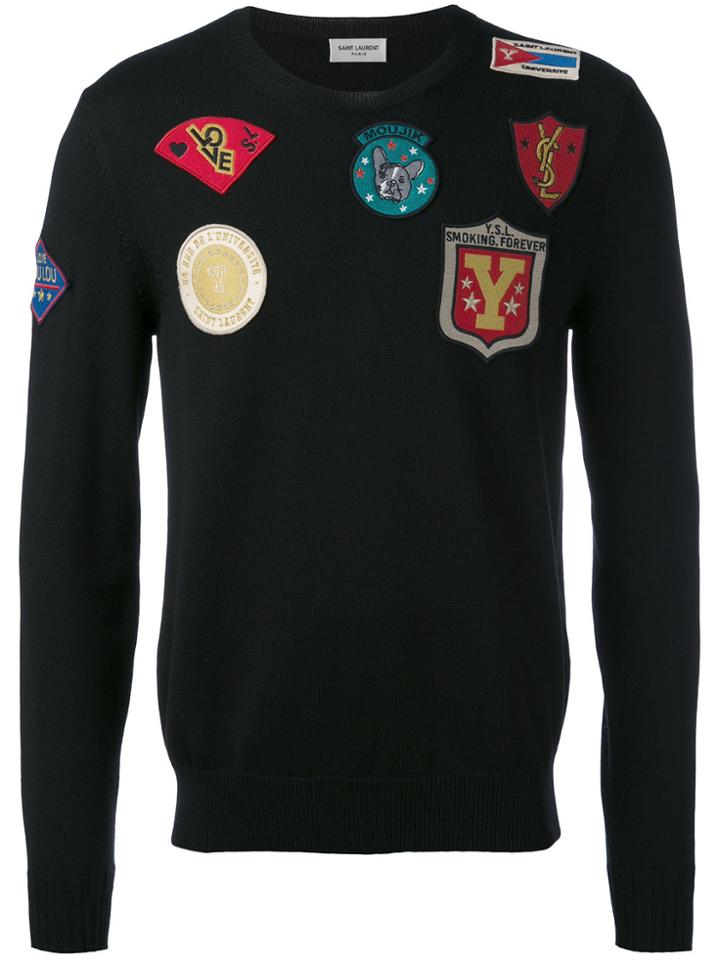 Saint Laurent Multi Patch Sweatshirt - Black