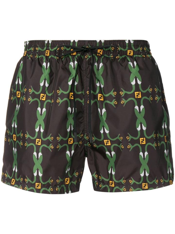 Fendi Entwined Snakes Print Swim Shorts - Black