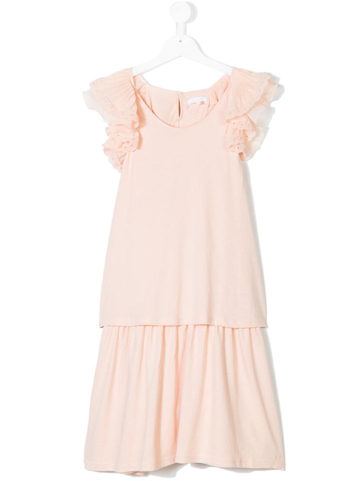 Chloé Kids Scalloped Ruffle Trim Midi Dress - Pink & Purple