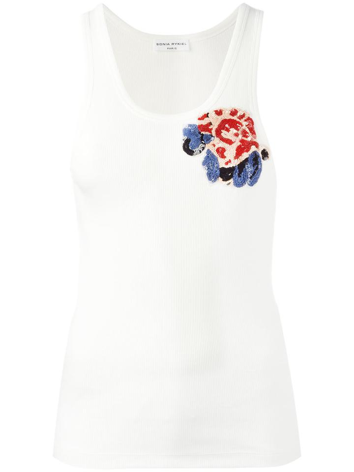 Sonia Rykiel Sequinned Flower Detail Tank, Women's, Size: Large, White, Cotton/pvc/polyamide