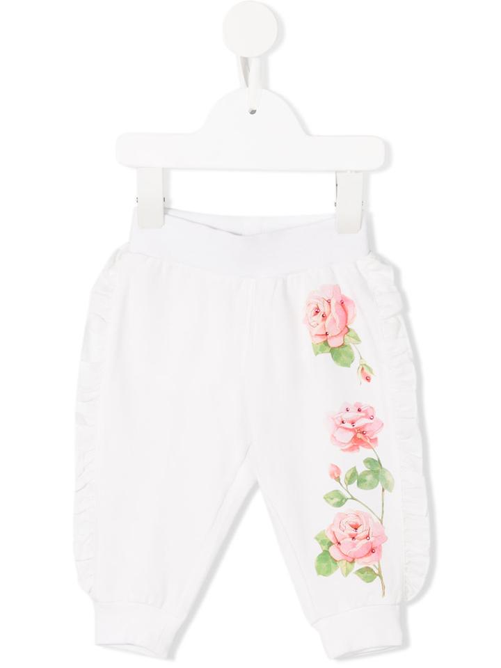 Monnalisa - Flower Print Track Pants - Kids - Cotton/spandex/elastane/viscose - 6 Mth, Infant Girl's, White