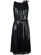 Prada Sequinned Belted Dress, Women's, Size: 40, Black, Silk/polyester