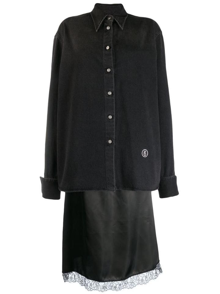 Mm6 Maison Margiela Layered Denim Shirt Midi Dress - Black