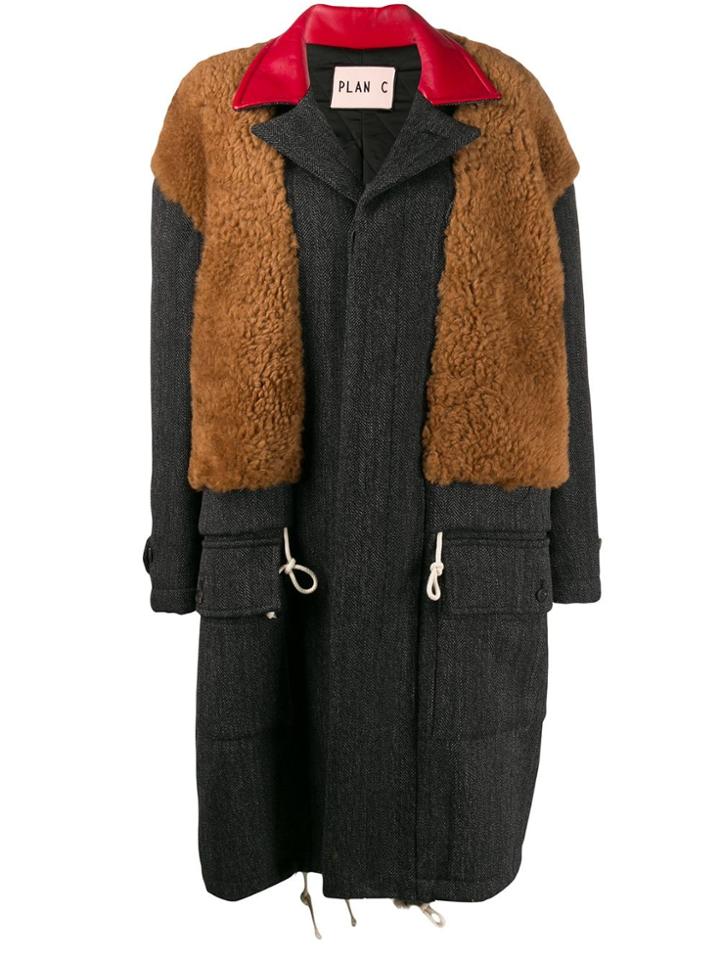Plan C Shearling Panel Coat - Grey