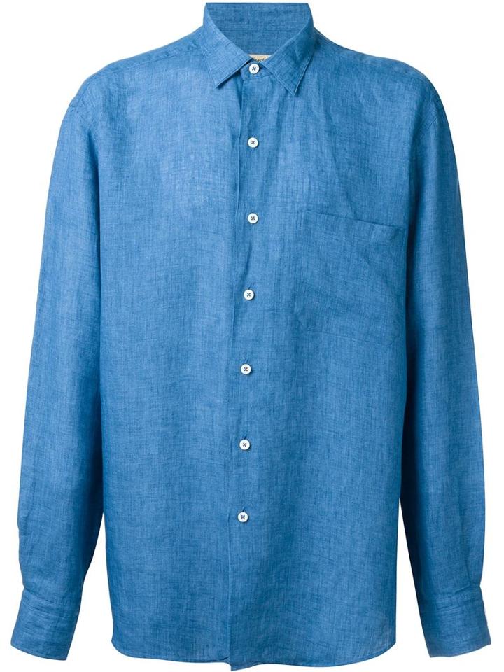 Al Duca D'aosta 1902 Chest Pocket Shirt, Men's, Size: L, Blue, Linen/flax