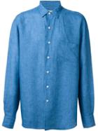 Al Duca D'aosta 1902 Chest Pocket Shirt, Men's, Size: L, Blue, Linen/flax