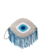 My Beachy Side Blue Tassel Trim Eye Woven Clutch Bag
