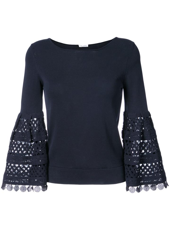 Oscar De La Renta Birdsnest Bell Sleeve Blouse - Blue