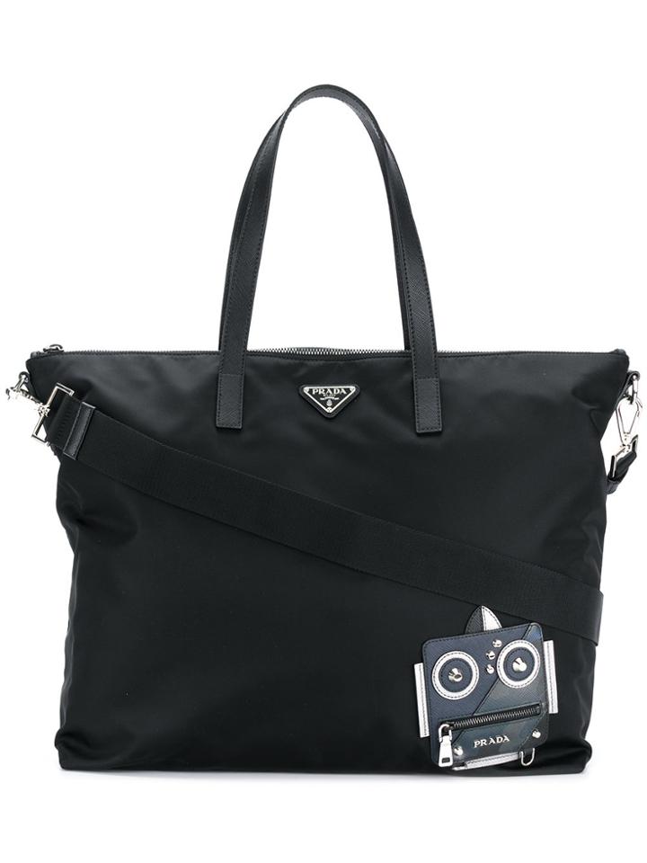Prada Nylon Robot Tote Bag - Black