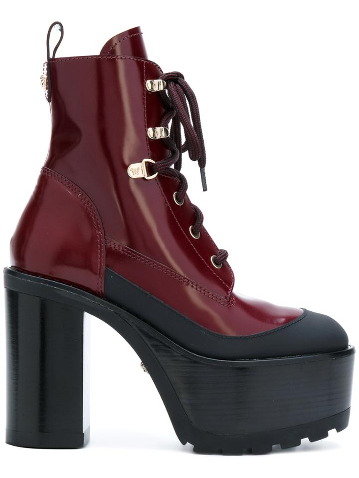 Versace Platform Lace-up Boots - Red