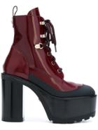Versace Platform Lace-up Boots - Red
