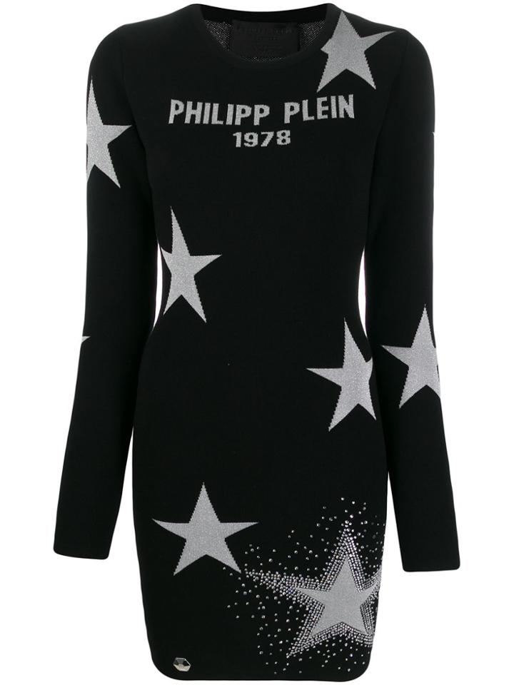 Philipp Plein Stars-jacquard Knitted Dress - Black