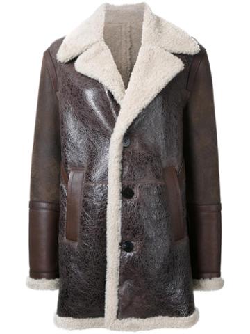 Neil Barrett Shearling Coat, Men's, Size: Medium, Brown, Leather