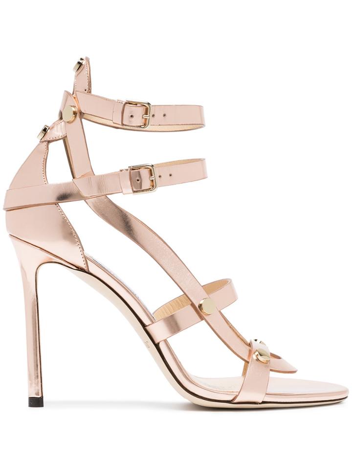 Jimmy Choo Pink Motoko 100 Leather Sandals - Pink & Purple