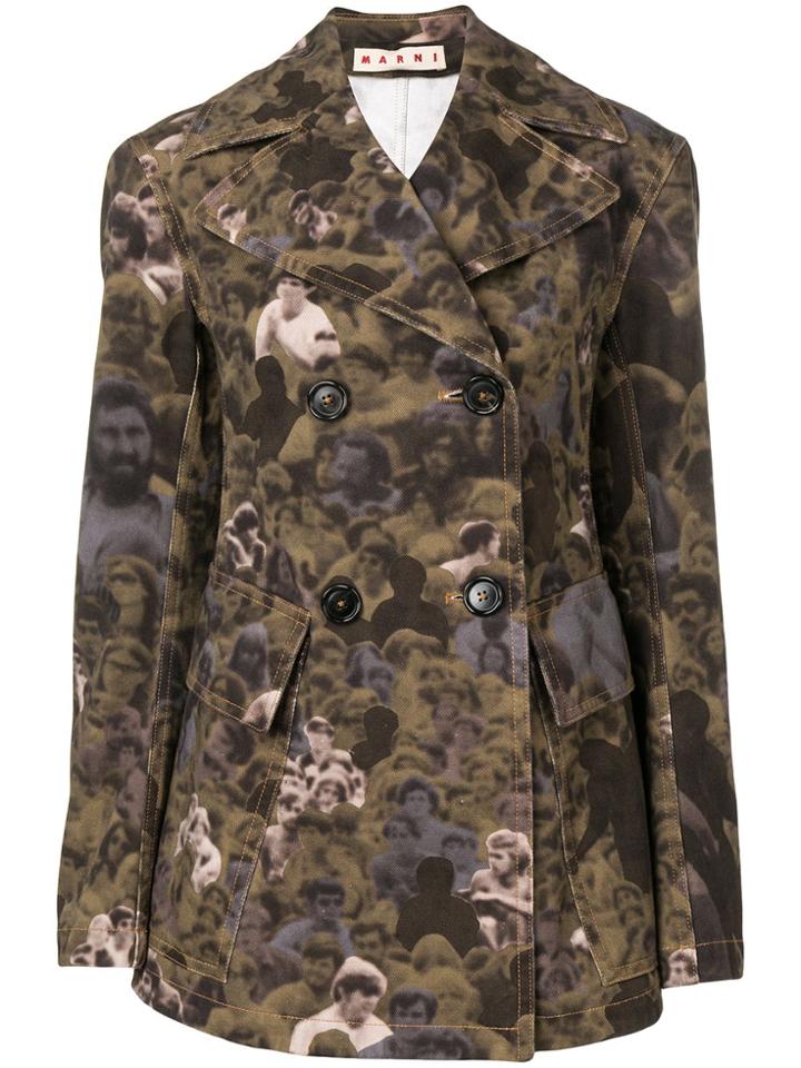 Marni Crowd Print Denim Blazer - Green