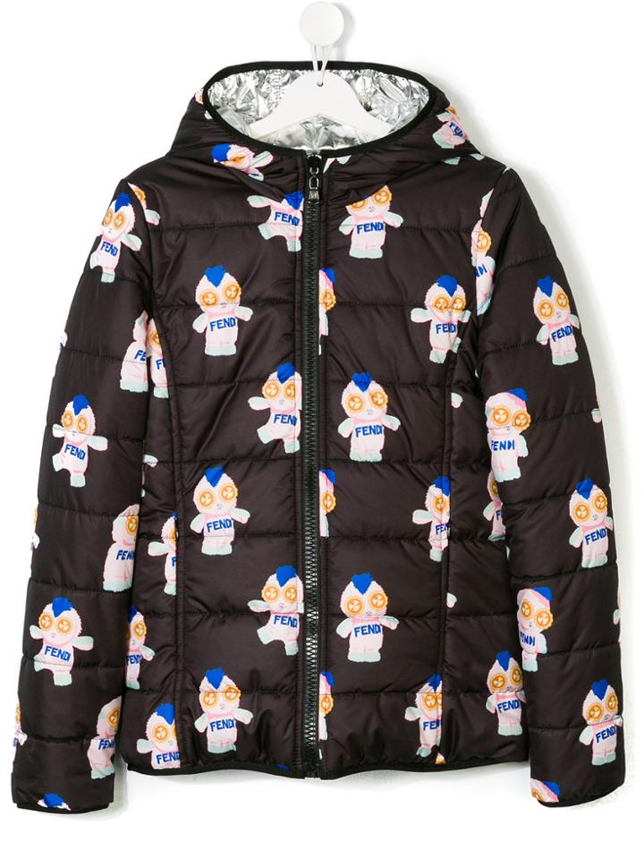 Fendi Kids Teen Printed Reversible Coat - Black