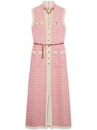 Gucci Long Tweed Dress With Chain Belt - Pink