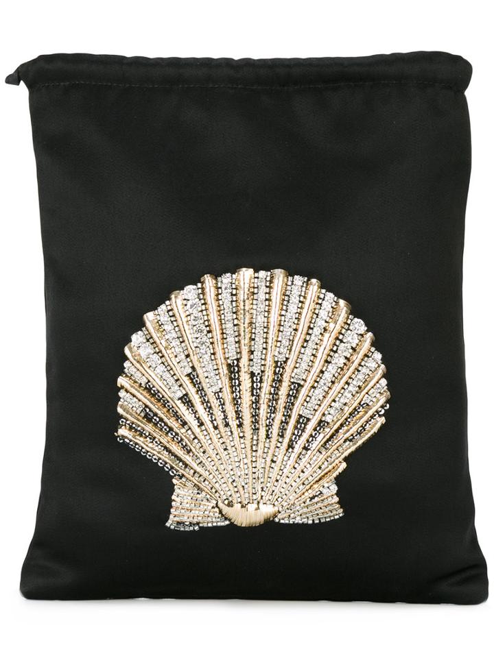 Attico - Rhinestones Shell Drawstring Clutch - Women - Acetate/viscose - One Size, Women's, Black, Acetate/viscose
