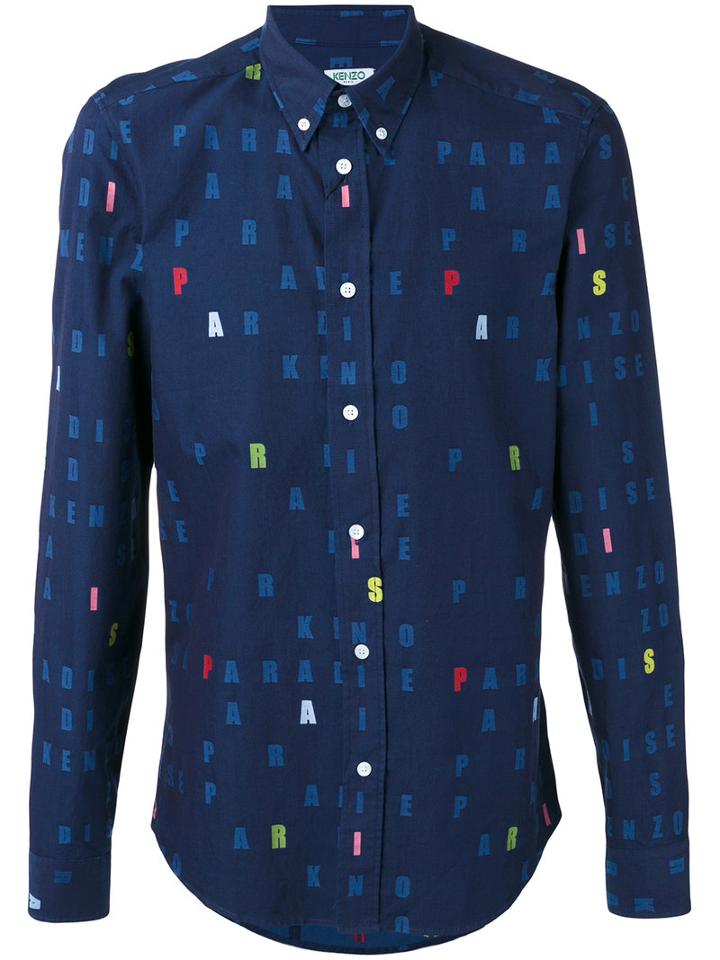 Kenzo Letter Print Shirt, Men's, Size: 43, Blue, Cotton