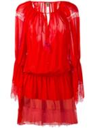 Roberto Cavalli Lace Trimmed Drop-waist Dress, Women's, Size: 44, Red, Silk