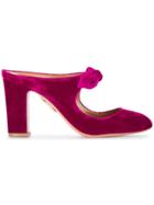 Aquazzura Pink Velvet Sandy Bow 85 Mules - Pink & Purple