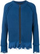 Haider Ackermann - Frayed Ribbed Zipped Cardigan - Men - Cotton/cashmere - S, Blue, Cotton/cashmere