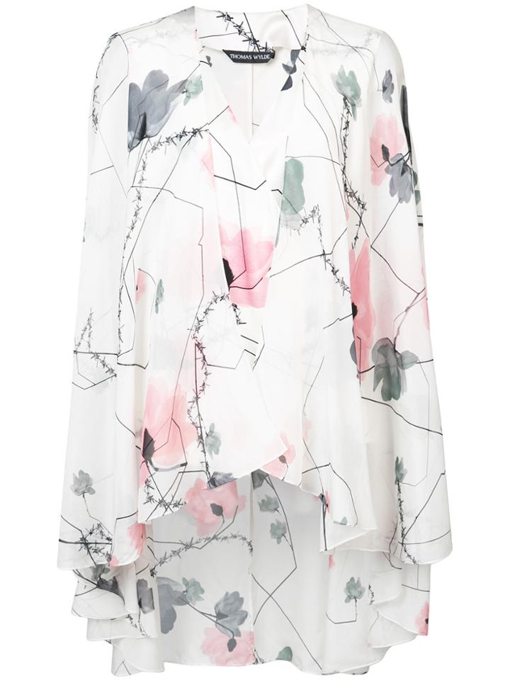 Thomas Wylde V-neck Floral Print Blouse - White
