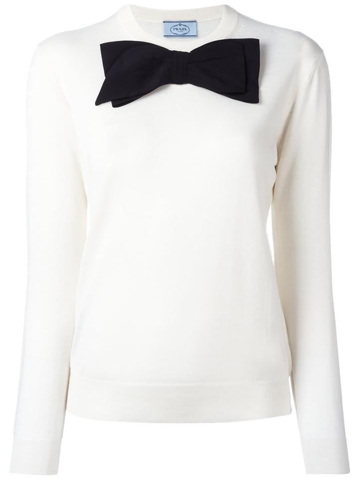 Prada Bow Detail Jumper, Women's, Size: 40, White, Silk/wool