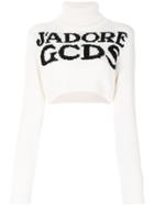 Gcds Cropped Turtleneck Logo Sweater - White