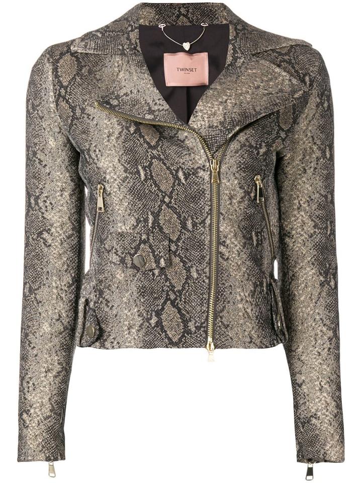 Twin-set Snake Effect Biker Jacket - Metallic