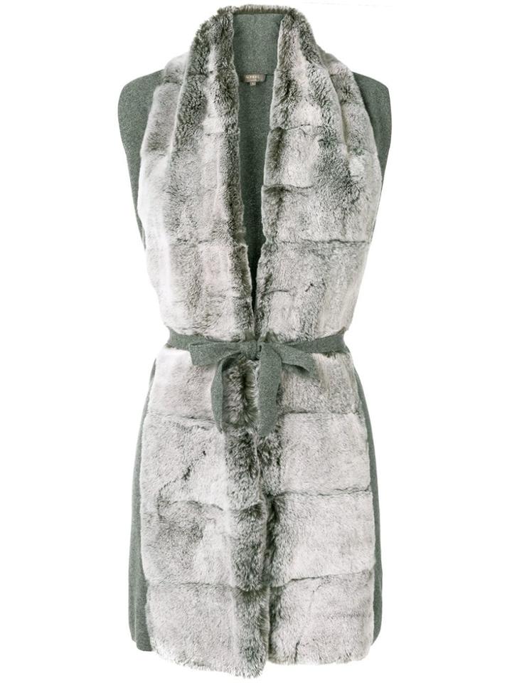 N.peal Long Belted Gilet - Grey