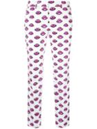 Prada Lip Print Trousers, Women's, Size: 42, White, Cotton/spandex/elastane/cupro