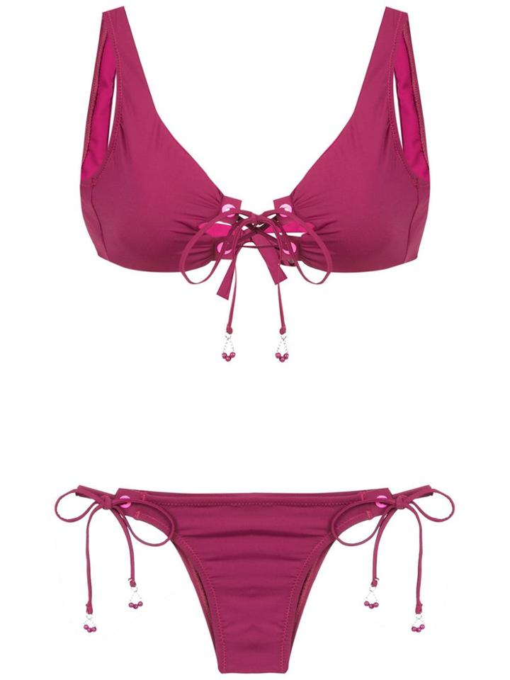 Amir Slama Lace Up Bikini - Pink