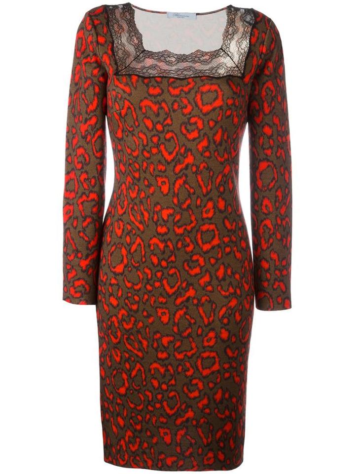 Blumarine Neon Animal Print Dress, Women's, Size: 42, Brown, Virgin Wool