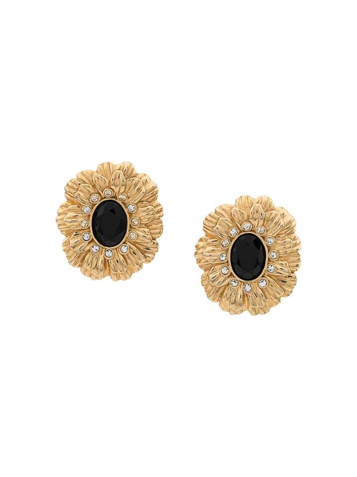 Susan Caplan Vintage 1980s Kenneth Jay Lane Flower Earrings - Gold